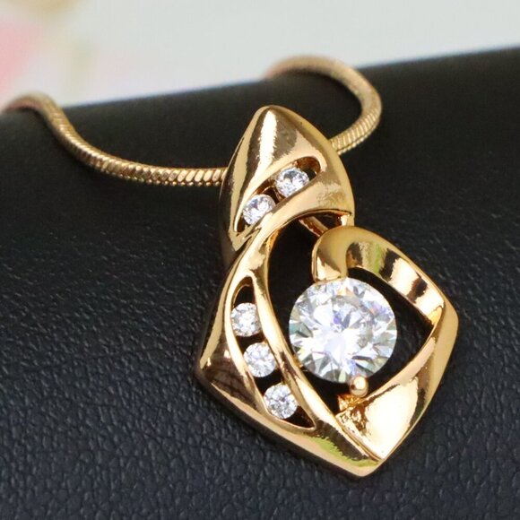 "Rose Gold Twist Pendant with Central Round Stone and Side Accents, XPPT1509 - Picture 1 of 13